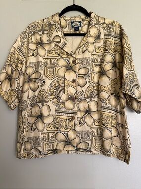 Tommy Bahama Cream and Beige Silk Printed Camp Shirt Size L